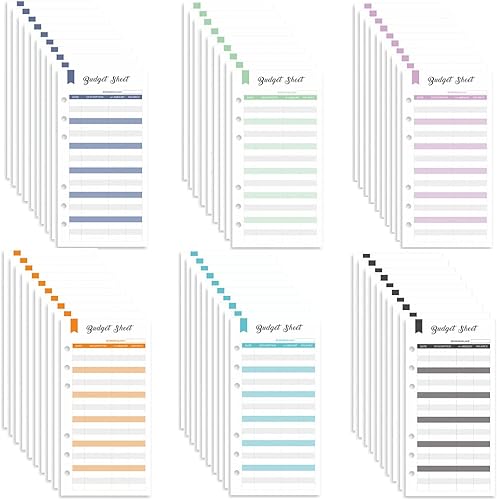 Hojas de presupuesto para carpeta A6 con 6 agujeros, hojas de presupuesto de seguimiento de gastos para sobres de efectivo, insertos de carpeta de