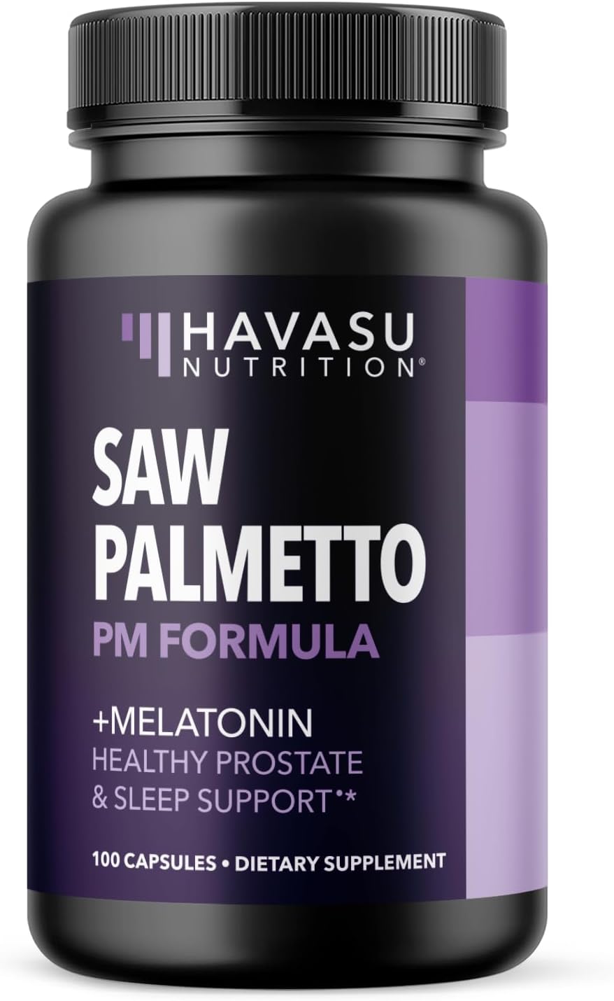 Saw Palmetto PM for Men with Melatonin 3mg - Night Time Prostate Health Supplement for Bladder and Sleep Support - Reduce Urinary Frequency - 100 Count - Vegan, Non-GMO Capsules - Over 3 Month Supply