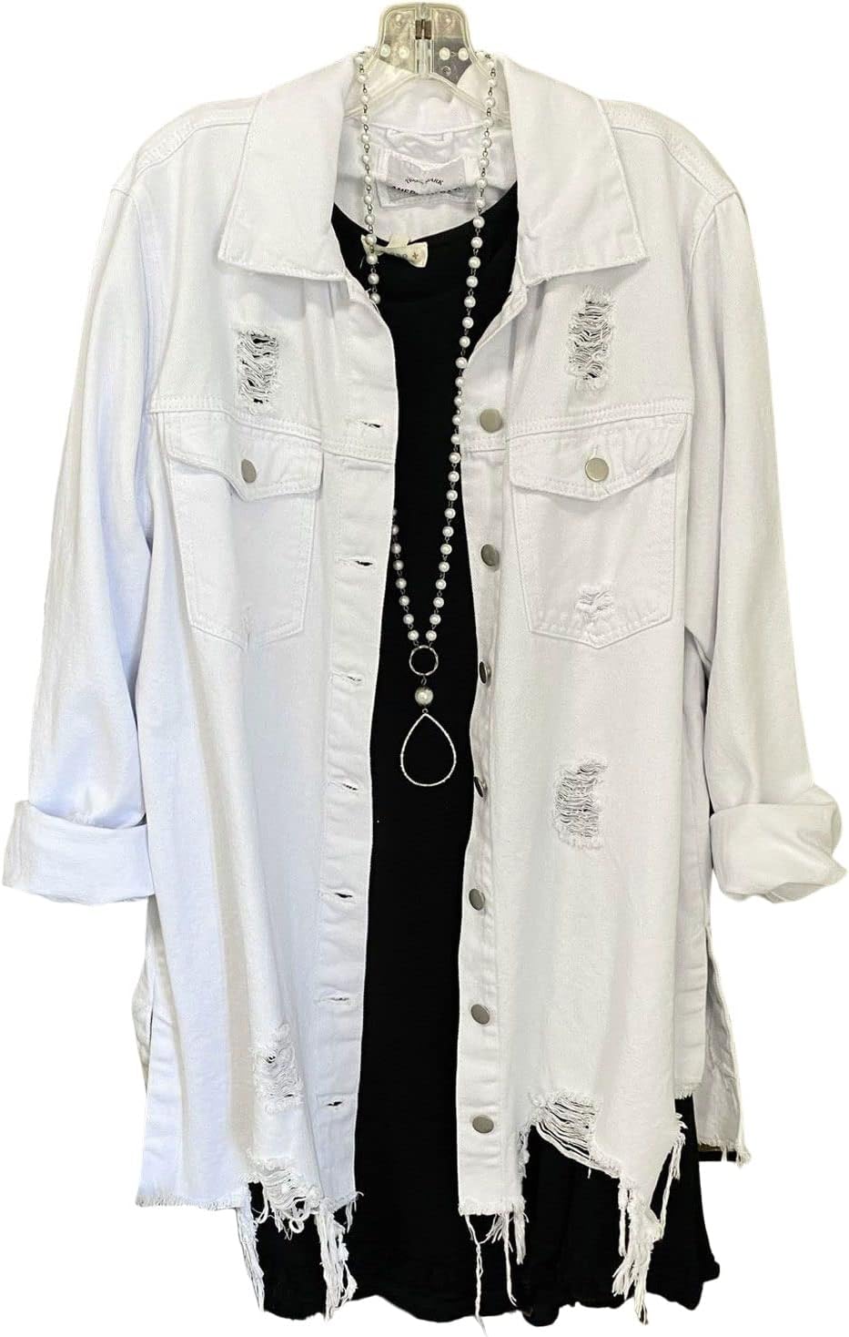 CHARTOU Women's Casual Distressed Long Sleeve Button Down Shirt Ripped Denim Jacket Jean Coat