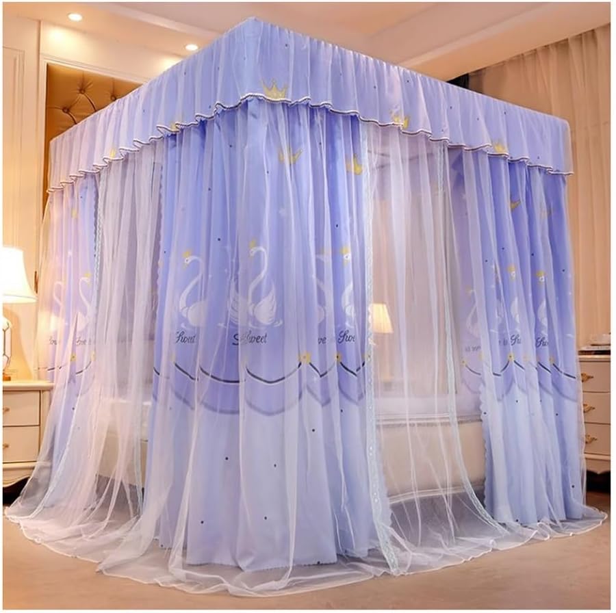 Fabric Bed Drapes Mesh Protection Canopy Shielding Netting,Double Bed Canopy Mosquito net for Single Double beds, Shading and Breathable Bedroom Decorative Bed Curtains with Brackets (Color