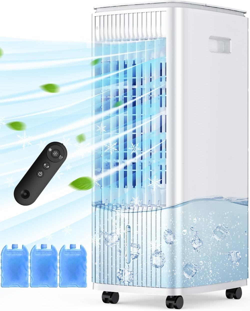 25" Windowless Air Conditioner with Double Tanks for 16H Cooling, 25ft Remote & Timer,3-IN-1 Evaporative Air Cooler for Room, 90° Oscillation, 30dB, 3-Speed Swamp Cooler Air Conditioner Portable Ivory white