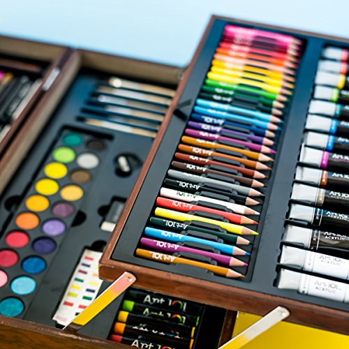 Art 1Art 101 Deluxe Art Set With 215 Pieces In A Wood Organizer Case, Includes Crayons, Color Pencils, Paints, Brushes And Markers, Great For All Skill Levels, Portable Art Studio #TOP4
