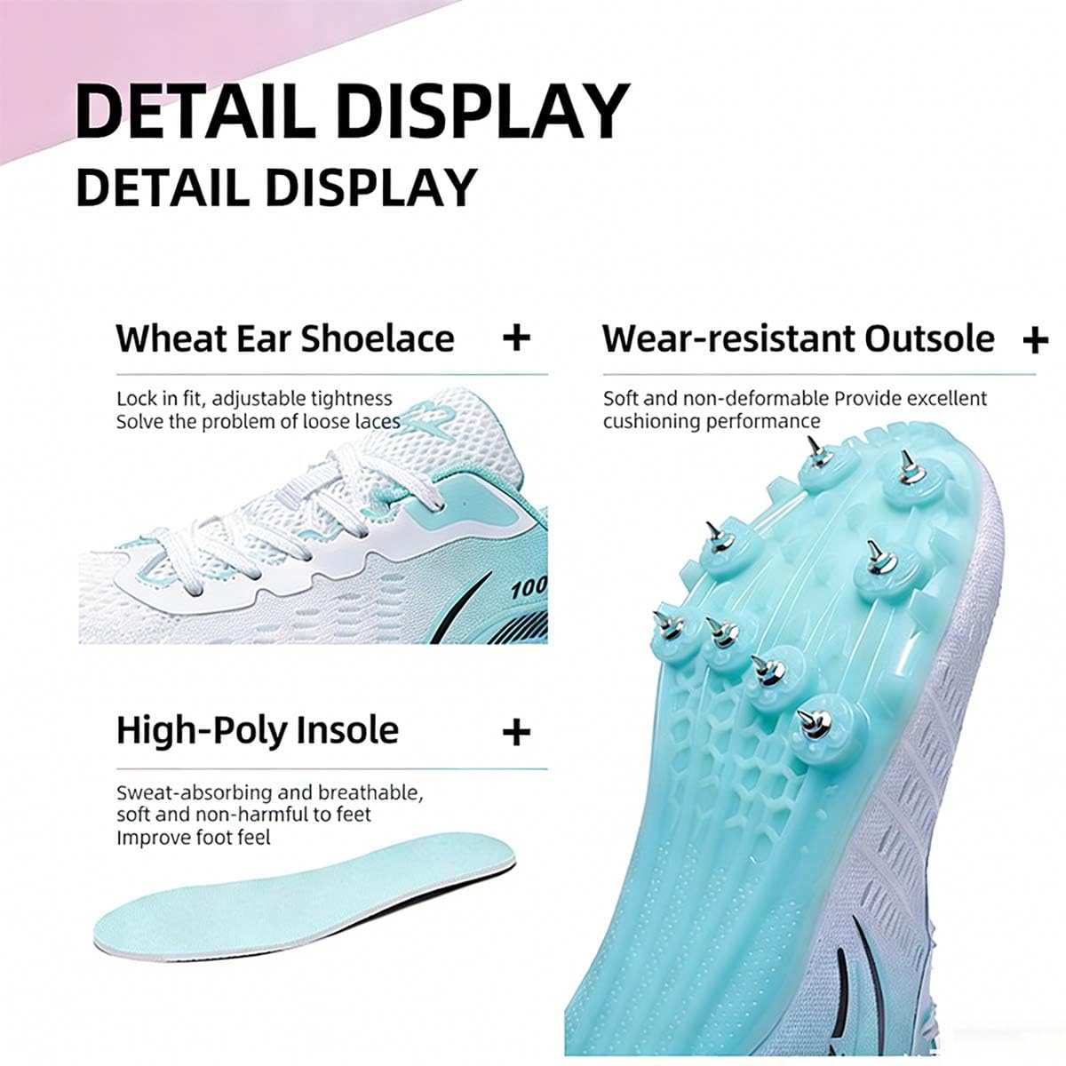 Chaussures d'athlétisme pour Hommes Femmes Chaussures de Course Pointes 8 Clous Chaussure athlétisme, Course, Saut en Longueur