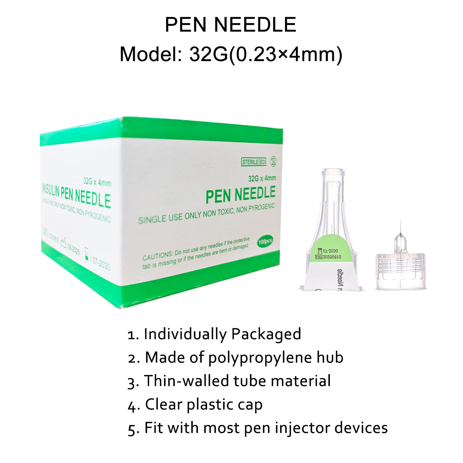 100 pièces/paquet 0,23 x 4 mm (32G) Accessoires en acier inoxydable à paroi mince, compatibles avec la plupart des stylos, emballés individuellement, outils de dosage polyvalents