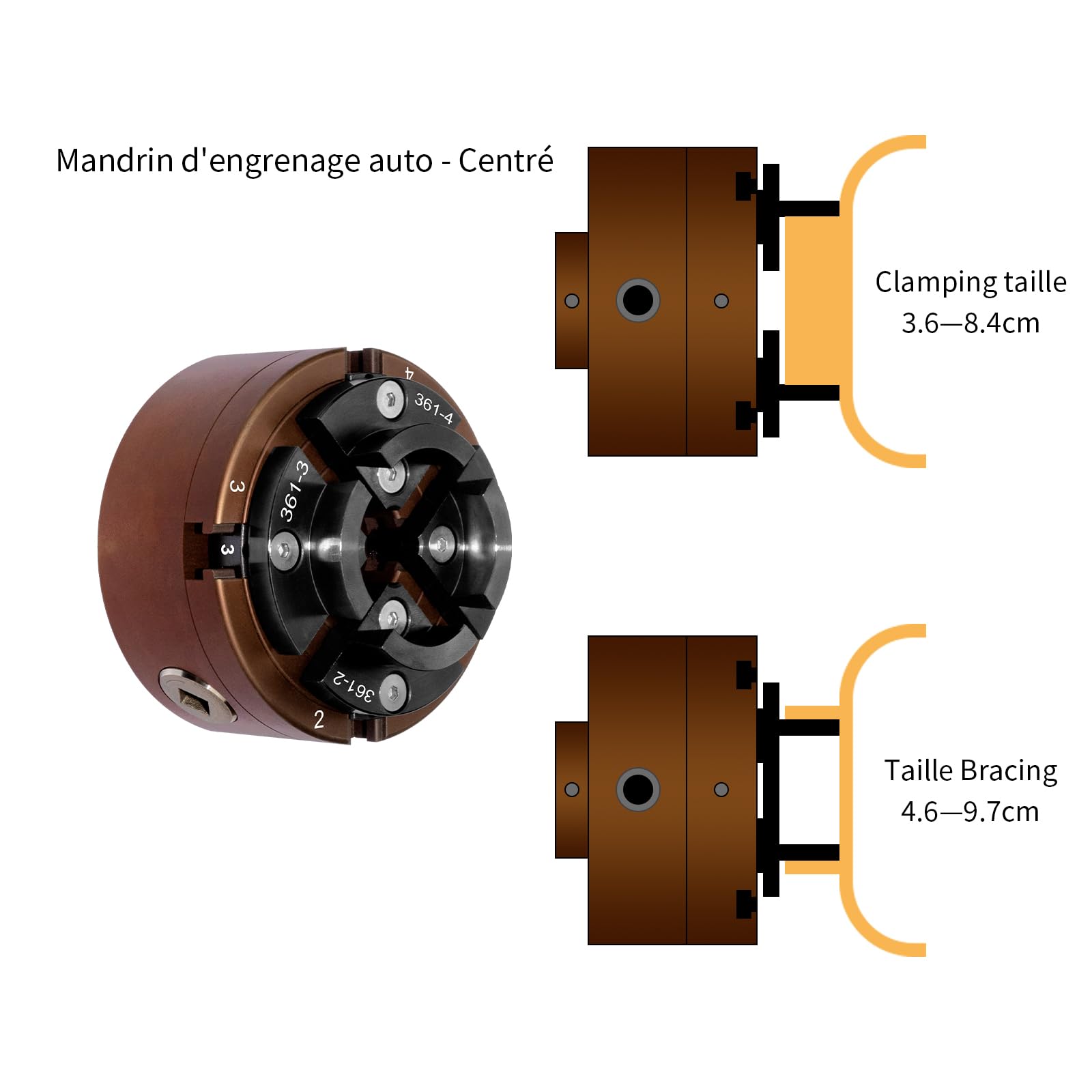 Mandrin de tour à bois,100mm 4 Mâchoires mandrin de tour centrage automatique M33 Avec adaptateur M18