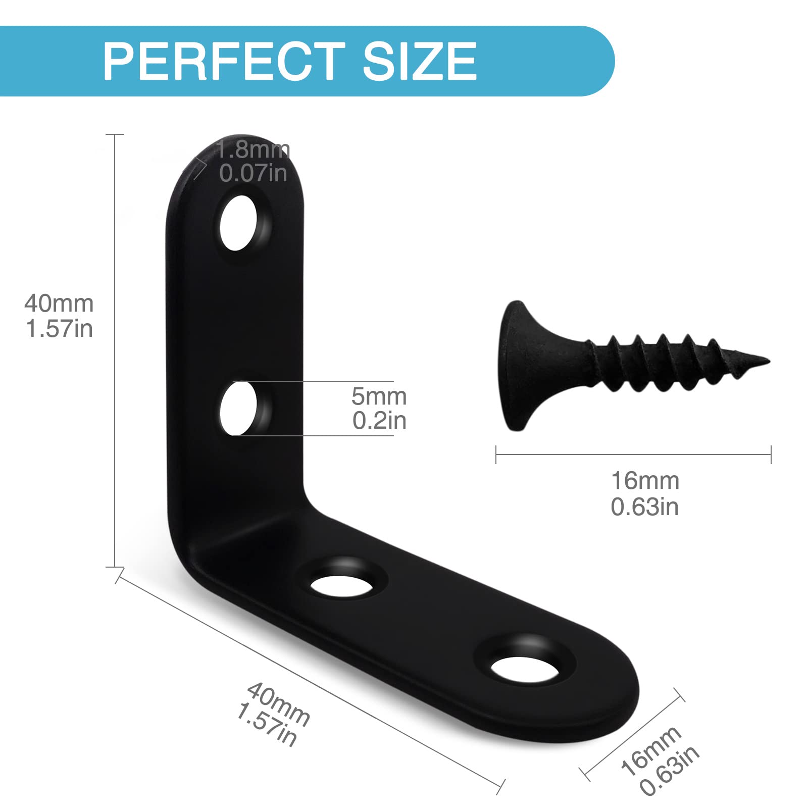 18 staffe angolari a L, robuste staffe angolari in acciaio inossidabile, staffa angolare a 90 gradi, staffa angolare per mensole in legno, mobili sedie con 72 viti durevoli (4 x 4 cm)