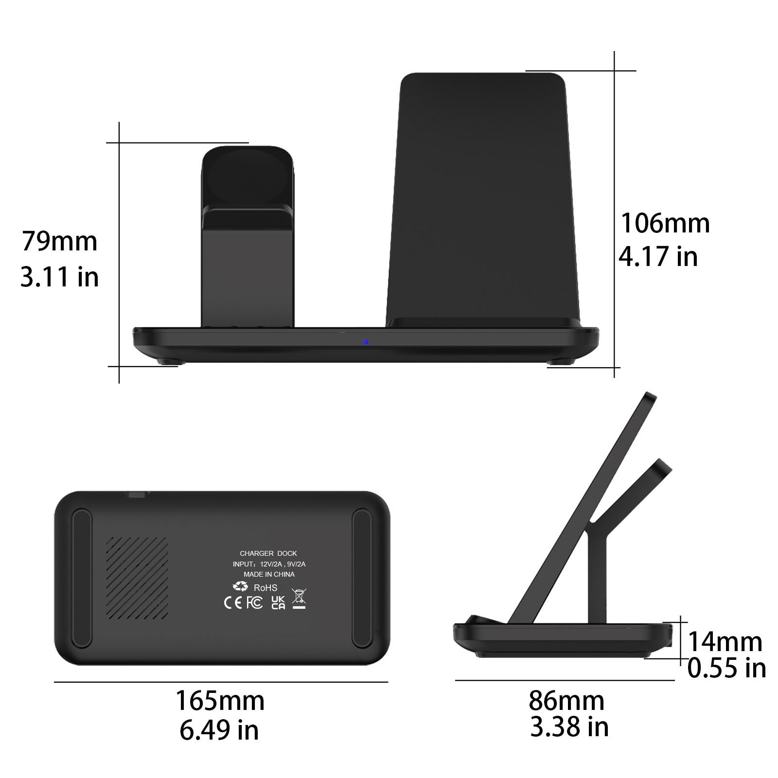 Caricabatterie wireless 3 in 1, stazione di ricarica wireless veloce da 15 W, supporto per Samsung Galaxy S25/S24/S23/S22/S21/S20/S10/S9, Note 20/10, Galaxy Buds Pro/Live, Galaxy Watch7/6/5 Pro/5/4/3