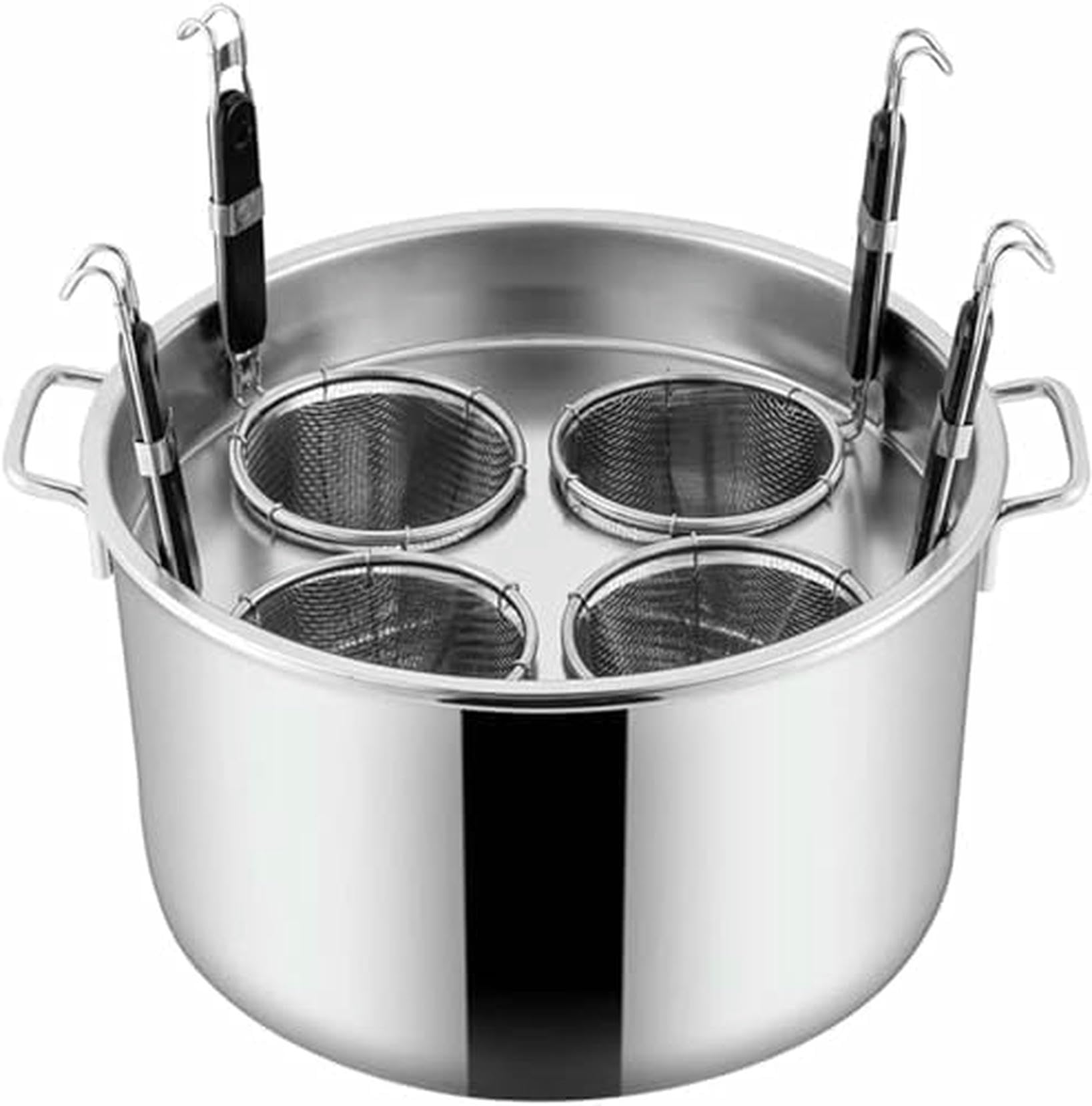 Pentola per la Pasta in Acciaio Inox da 3/4/5 Litri con scolapasta, Uno Strumento da Cucina Multifunzionale per cuocere Pasta, Verdure, ECC. - 4 Fori di Scarico per Un Facile utilizzo.