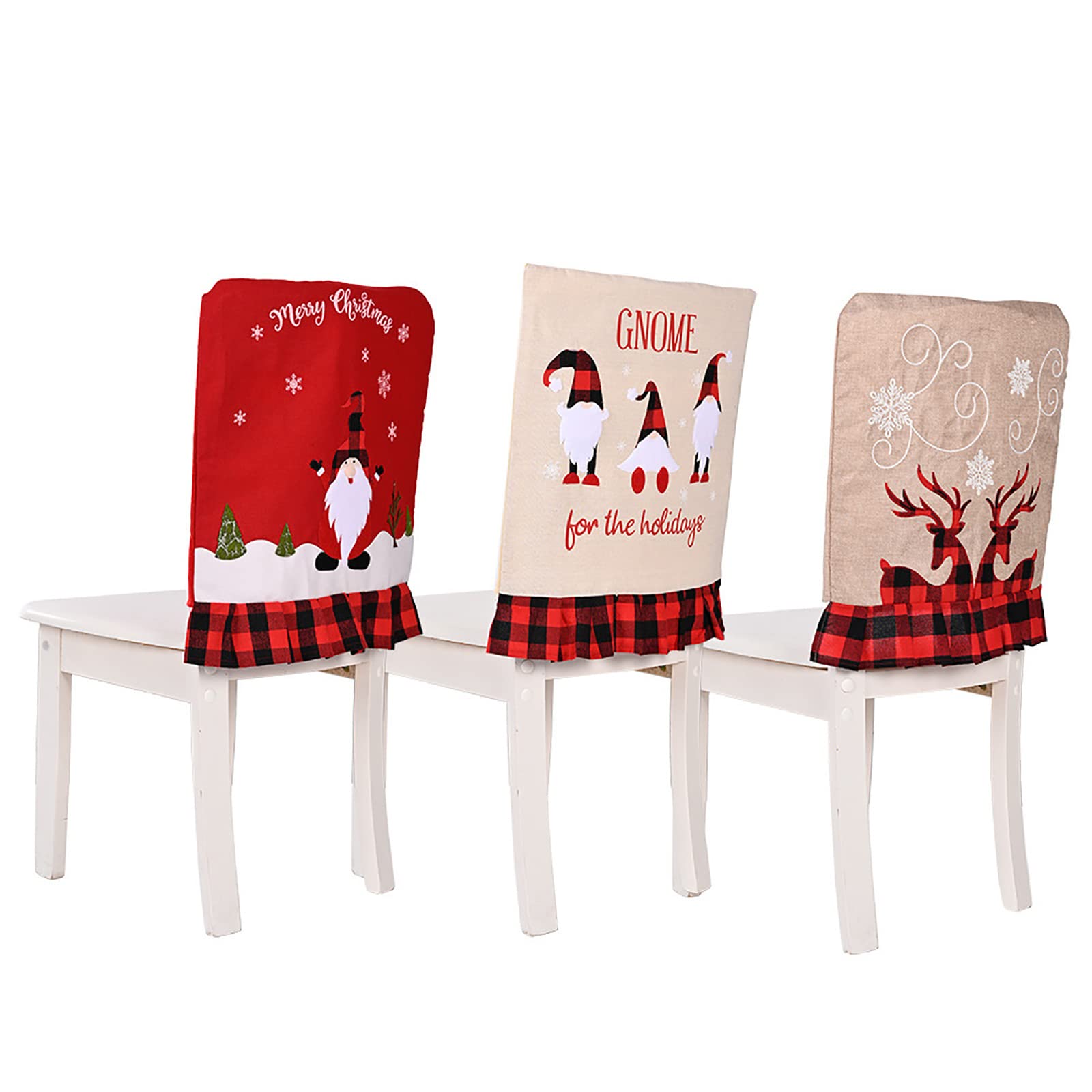 Housses de chaise pour salle à manger : lot de 3 décos de table motif bonnet de Père Noël