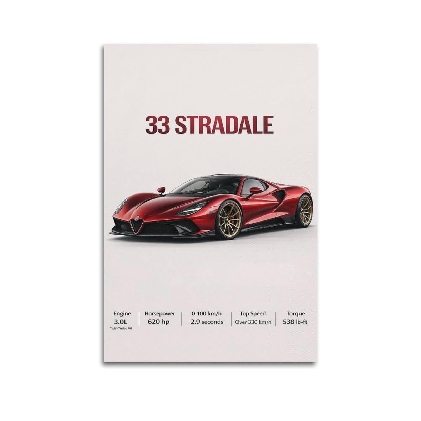 OKAHYS Supercar Racing Poster 33 Stradale Sportscar Modern Decorative Canvas Prints - Ideal Wall Art for Family, Man Cave, Game Room, Boys & Girls Bedroom 20x30inch(50x75cm)