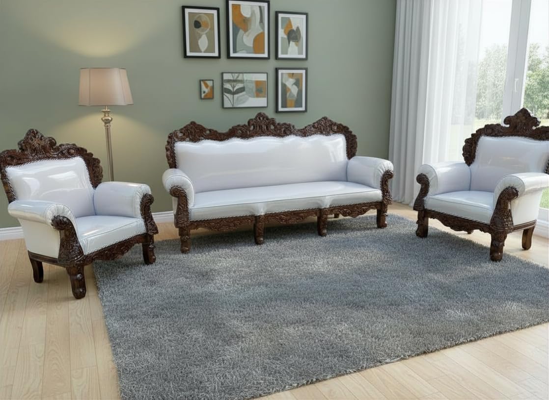 WOOD MASTER SRE Wooden Sofa Set White Dark Walnut Finish, Living Room Set, Royal Design-image-21