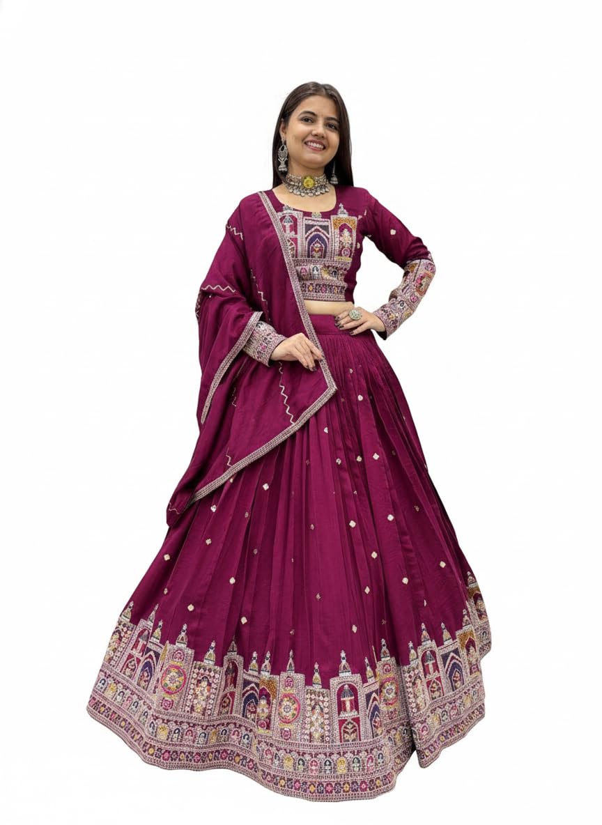 Festival Special Vichitra Silk Embroidery Sequence & Thread Work Lehenga Choli