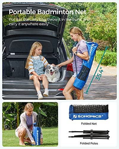 SONGMICS Badminton Net, Height Adjustable Volleyball Net, Pickleball Net for Junior Tennis, Kids, Indoor Outdoor Court, Foldable Nylon Net with Poles 10ft/13ft/16.5ft Wide - Image 5