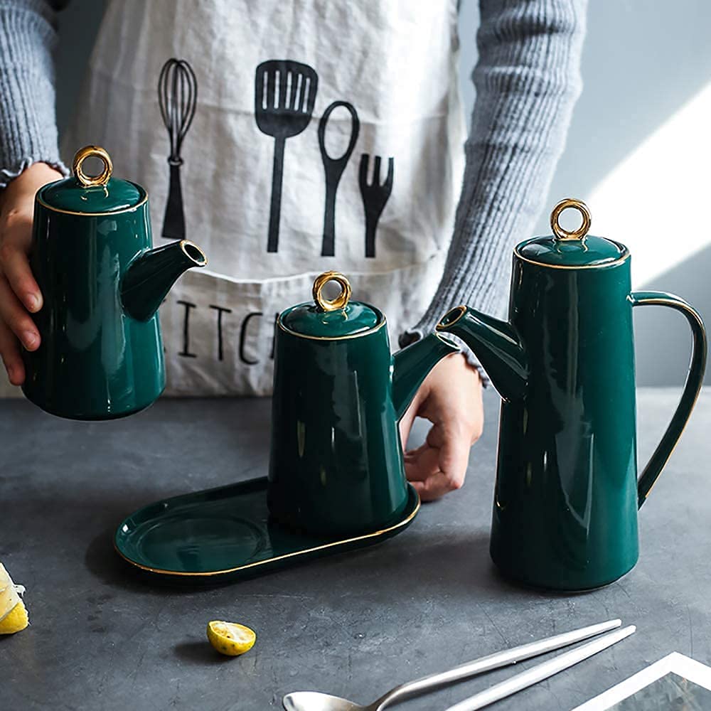 Pentole per Olio e aceto, Set di Bottiglie per Olio e aceto, Dispenser per aceto e Olio, Dispenser per condimento Liquido per Cena con Coperchio, Antipolvere e