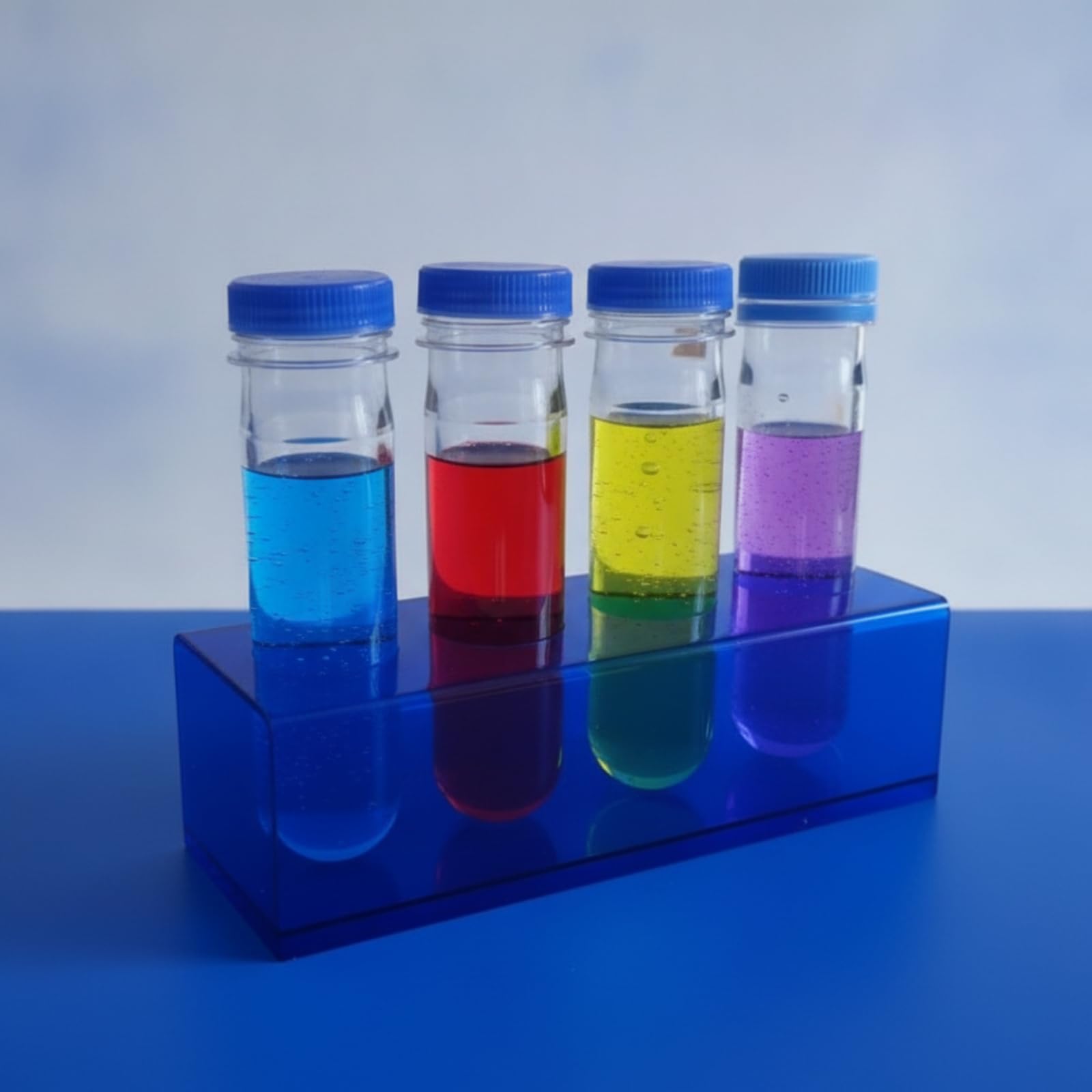 Gradilla Acrílico con Tubos Azul Gradilla con Tubos Ensayo Ahorra Espacio Soporte para Niños, Aula, Laboratorio