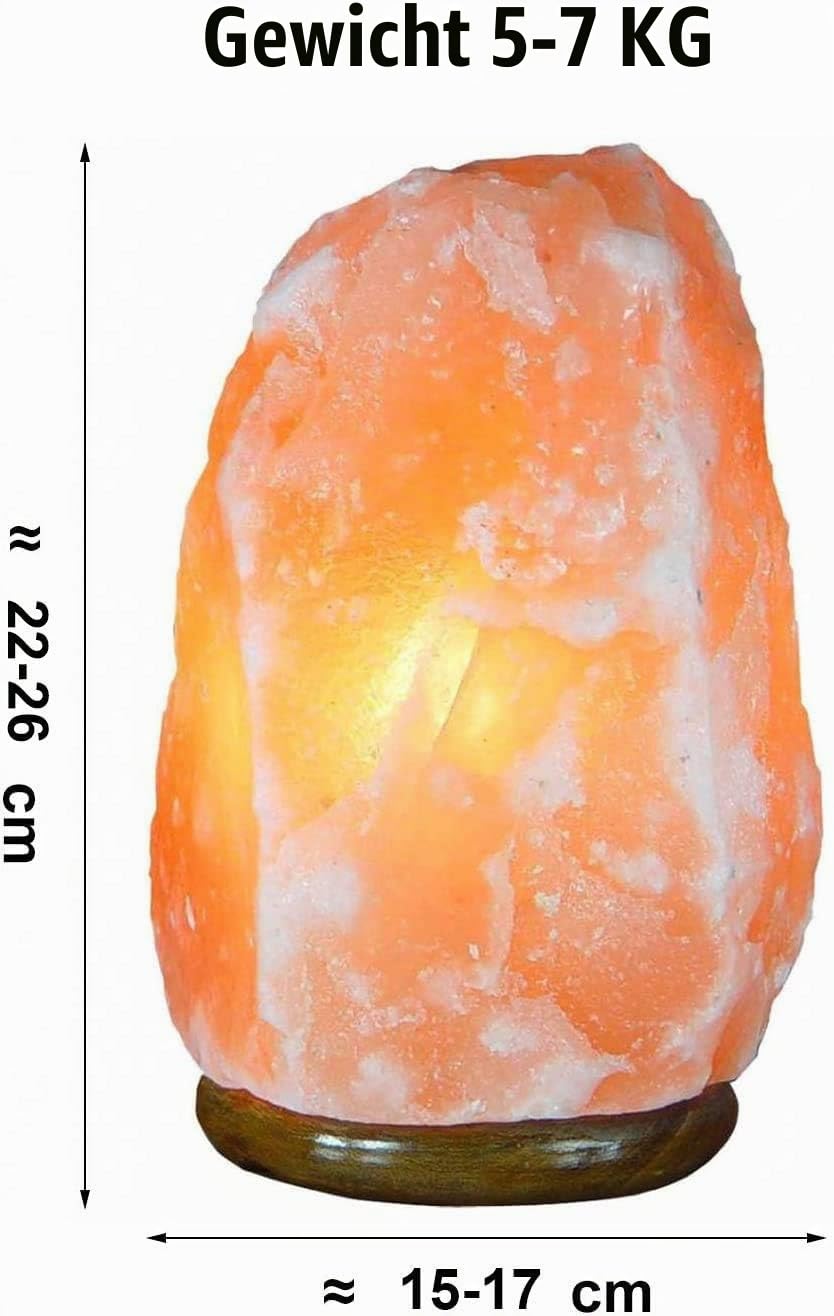 Himalaya Salzlampe 100% natürliche 5-7 kg aus der Salt Range Pakistan, Holzsockel+ 1 LED-Glühbirne Europäischer Stecker
