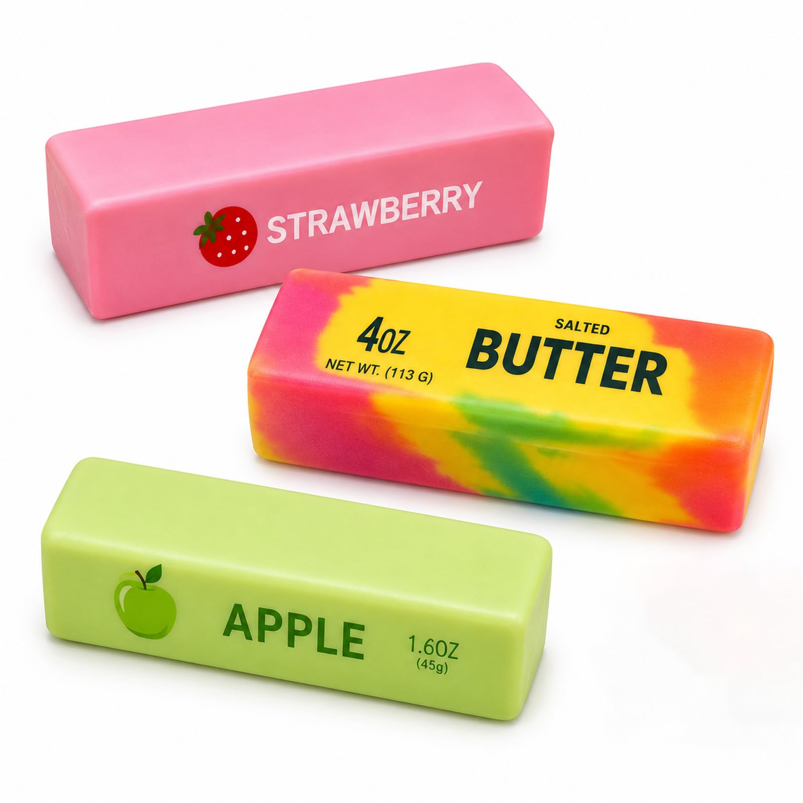 3 PCS Rainbow Butter Squishy, Patterned Stick Ornaments with Mixed Prints, Table Display Pieces for Decor Collectors