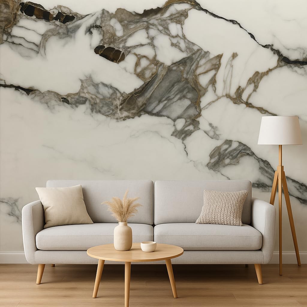 Pannello Effetto Marmo Adesivo PVC 120X300cm bianco con venature Beige Opaco