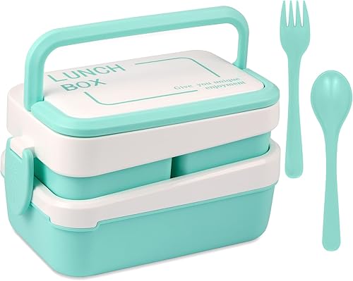 BentoMoment Bento Box para adultos, lonchera apilable Bento de 50 onzas con 3 compartimentos, recipientes de almuerzo a prueba de fugas para