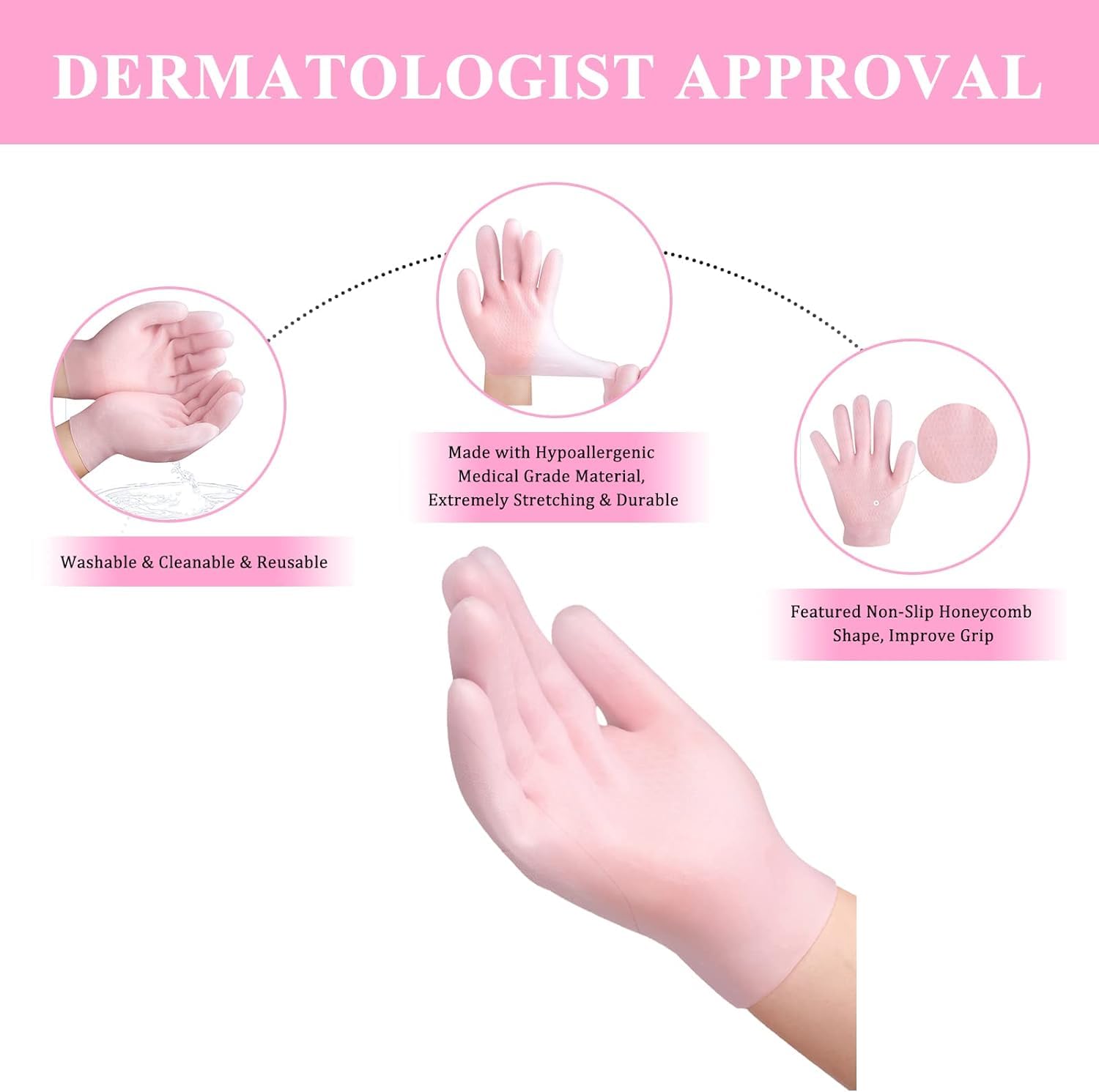 Jashgop Moisturizing Gloves, Soft Silicone Gloves, Gel Spa Hydrating Gloves, Aloe Lotion Gloves for Repairing Dry Cracked, Aging Hands, Eczema, and Softening Rough Skin, Calluses.(1 Pair, Free Size) 1