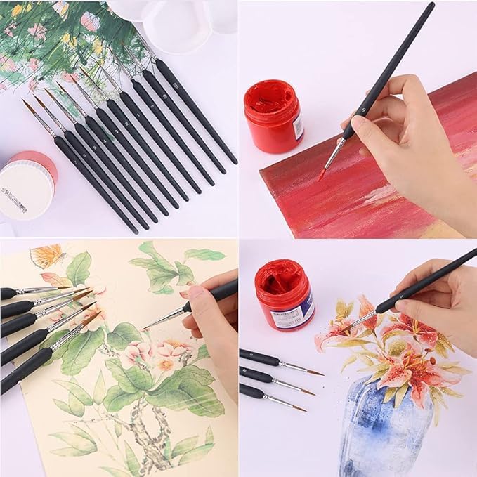 Image of Detail Paint Brushes Set with Triangular Handles,Miniature Brushes for Fine Detailing & Art Painting -Acrylic,Watercolor,Oil,Models,Figurine,Paint by Numbers Kit for Adults (Paint Brush 11 Pcs Set)
