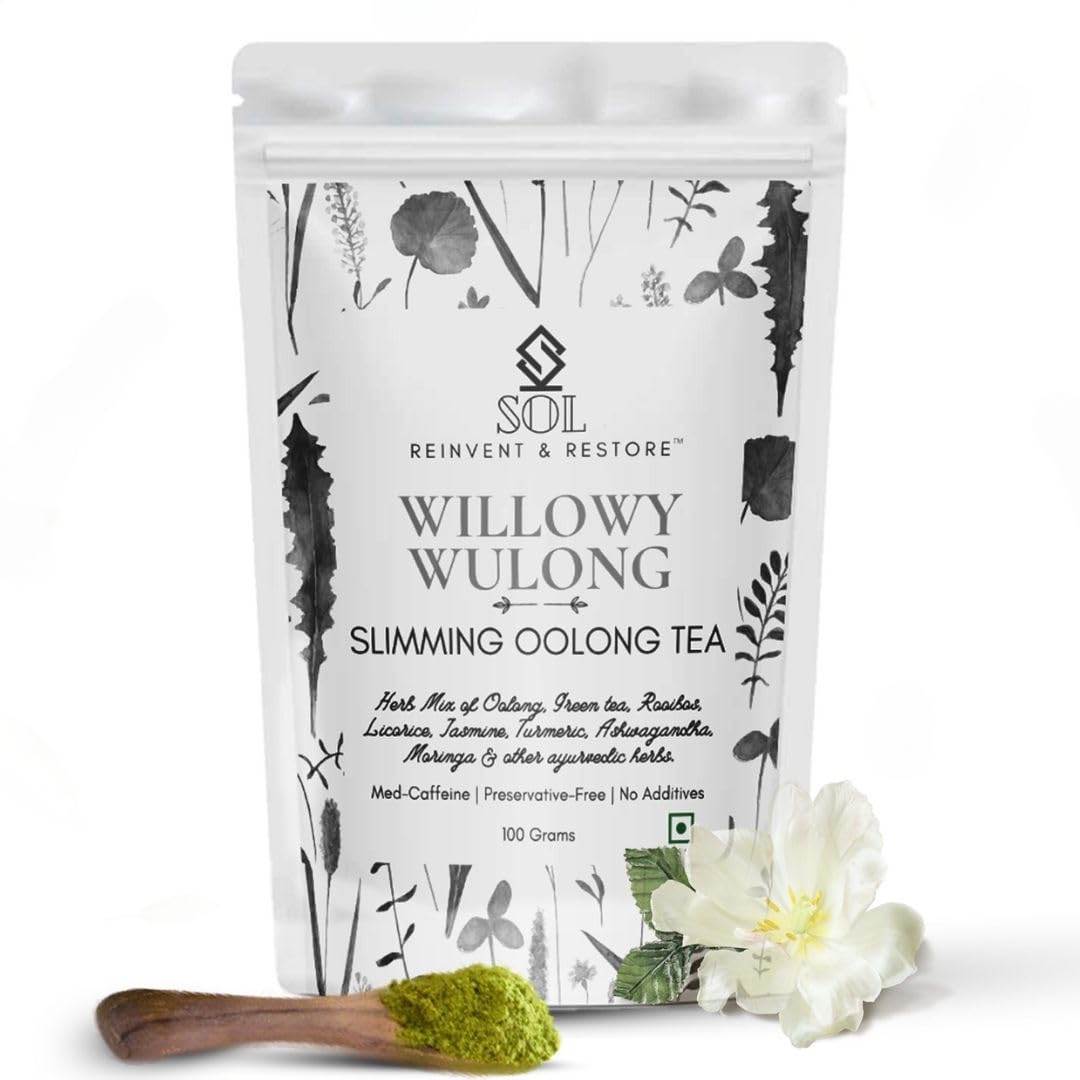 SOL Detox Green Tea | Oolong Slimming Tea For Full Body Detox | Power of Ayurvedic Herbs Moringa, Rooibos, Ashwagandha, Gymnema, Licorice | Helps Burn Stored Fat | 100 Gms Loose Leaf
