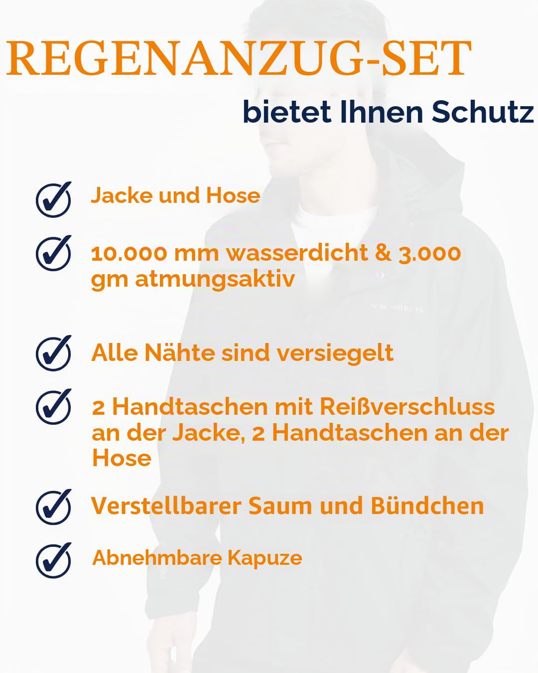 Acme Projects Regenanzug (Jacke + Hose), 100% wasserdicht, atmungsaktiv, 10000 mm / 3000 g, YKK-Reißverschluss