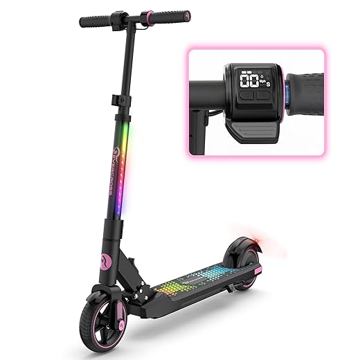 EVERCROSS EV06C Electric Scooter, Foldable Electric Scooter for Kids Ages 6-12, Up to 9.3 MPH & 5 Miles, LED Display, Colorful LED Lights, Lightweight Kids Electric Scooter