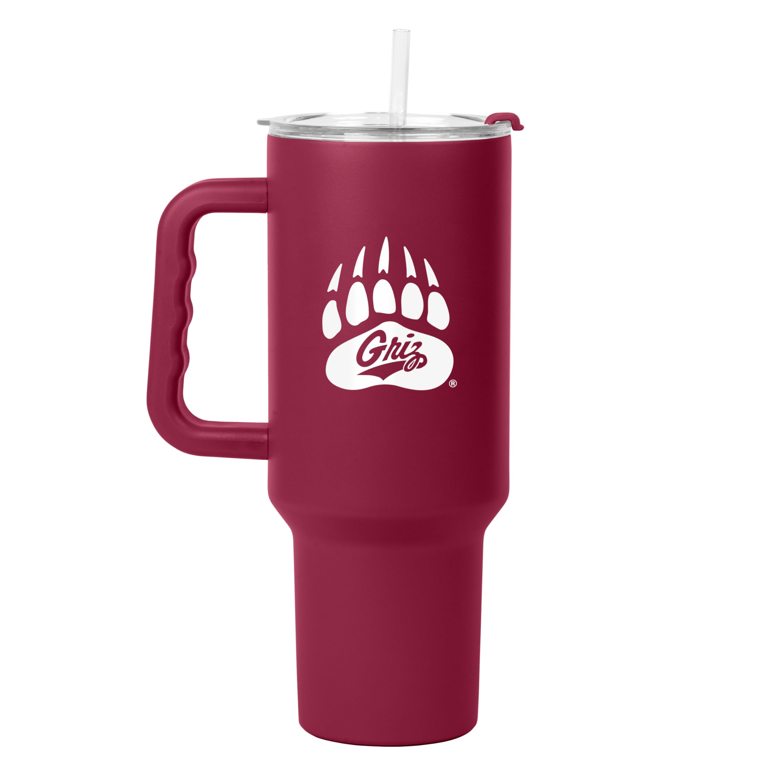 Logo Brands NCAA 40 oz Tumbler with Handle -Stainless Steel Insulated Travel Tumbler with Straw Lid – Powder Coated, Leak-Resistant, Keeps Drinks Hot/Cold – Great for Tailgating, or Everyday Use