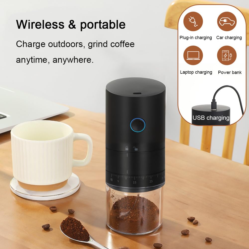 Photo 1 of Portable Electric Burr Coffee Grinder with 38 Adjustable Grind Settings - USB Rechargeable Ceramic Core Conical Burr, Coffee Bean Grinder for Espresso, French Press, Travel, Camping, Home & Office Use