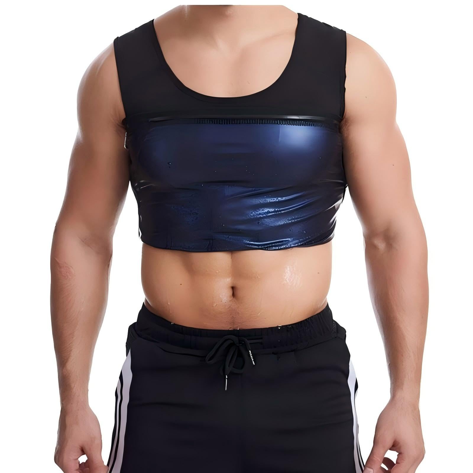 Men's Sweat Vest Slimming Sauna T Shirt Slimming Flat Stomach Tracksuit Body Shaper Fitness Sport, Waistcoat, 4XL/5XL