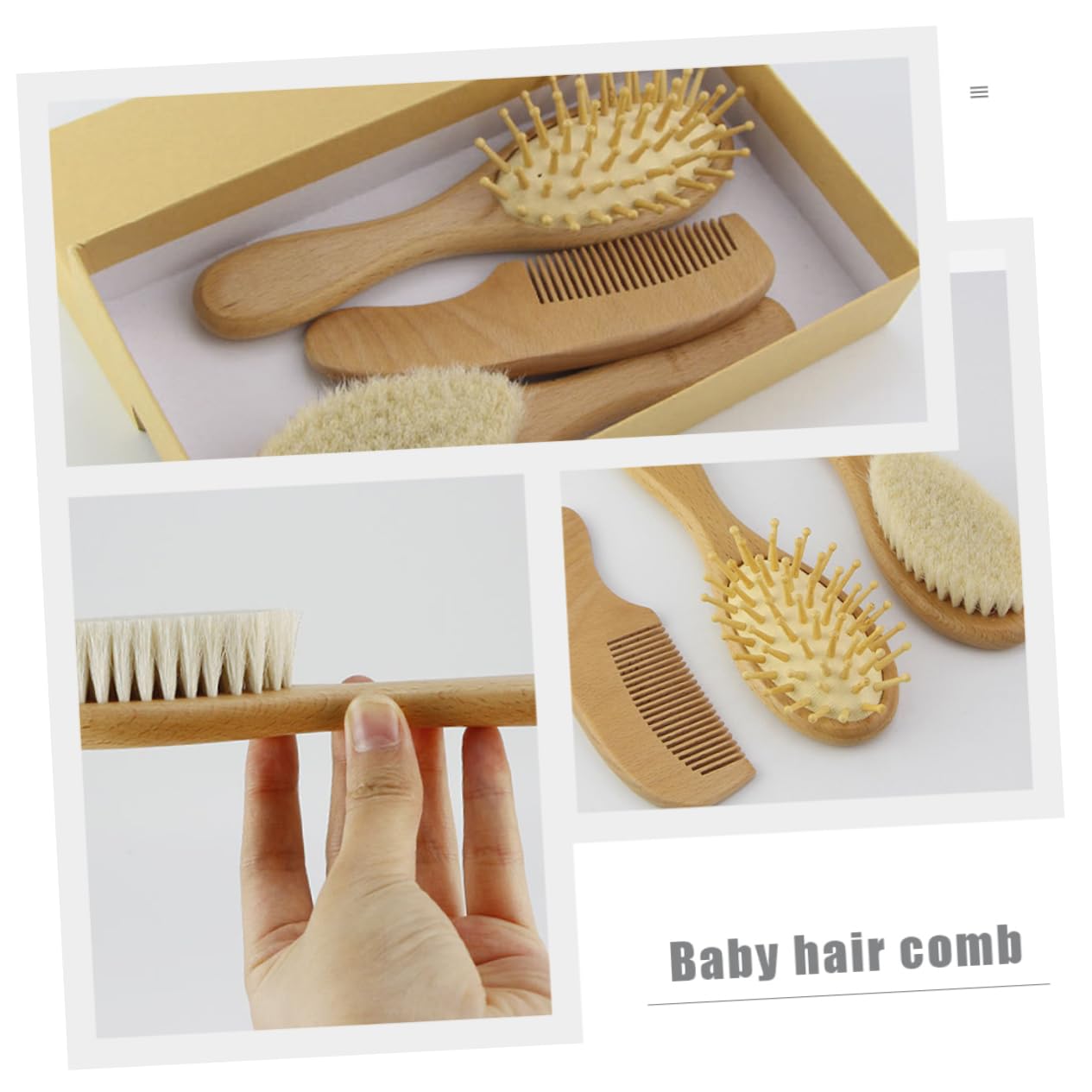 Cepillo y Peine De Lana Para Adecuado Para Recién Nacido Cuidado Del Cabello Diseño Ergonómico Para Viaje