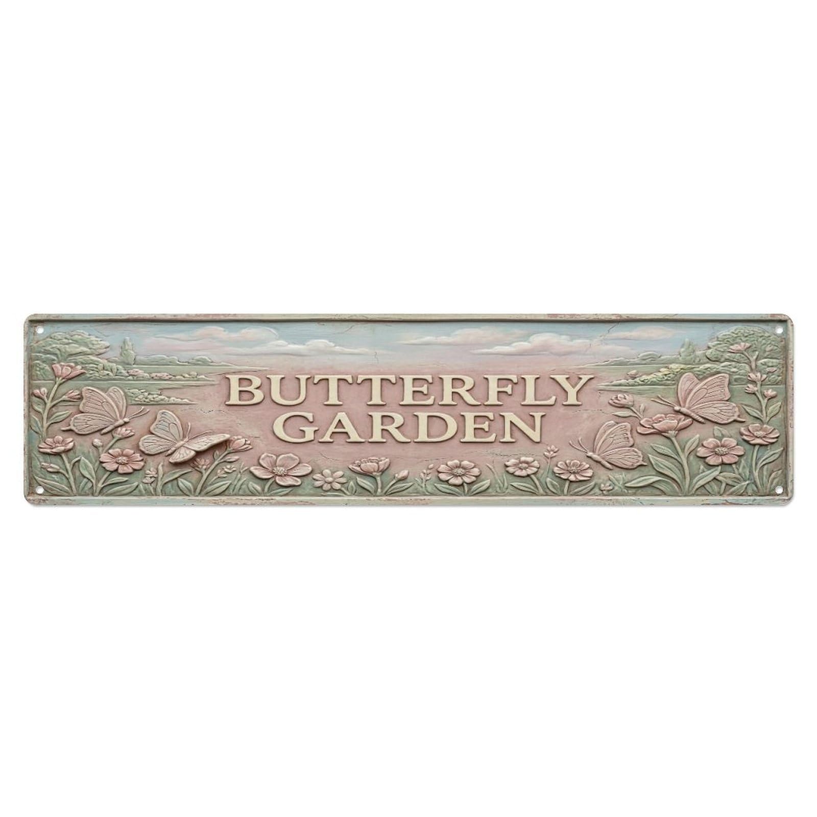 Fqcyn Style Metal Tin Sign Vintage Cottagecore Garden Butterfly Garden