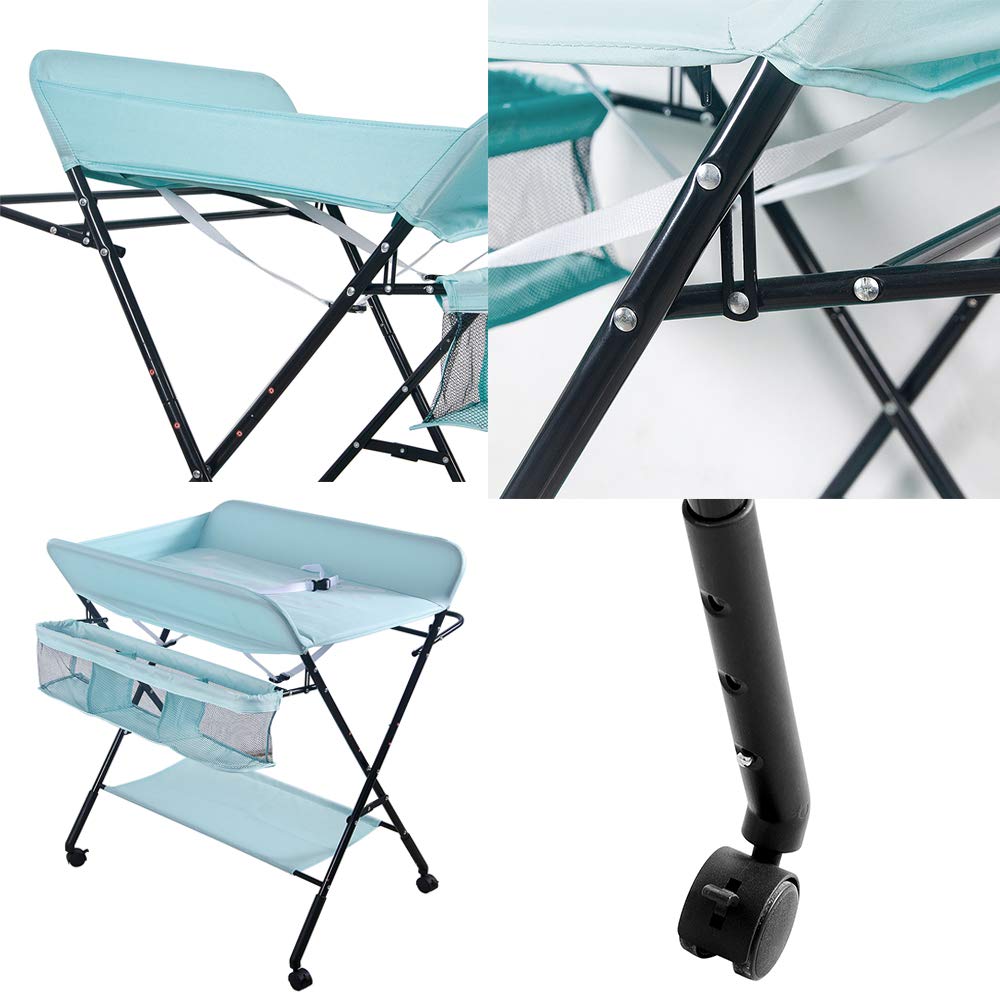 Przewijak składany i ruchomy, przewijak z dopasowaniem, Wielofunkcyjny stół do zmiany biegów pieluchy, MAX 50 kg, 80 × 66 × (92-95-98) cm (zielony)