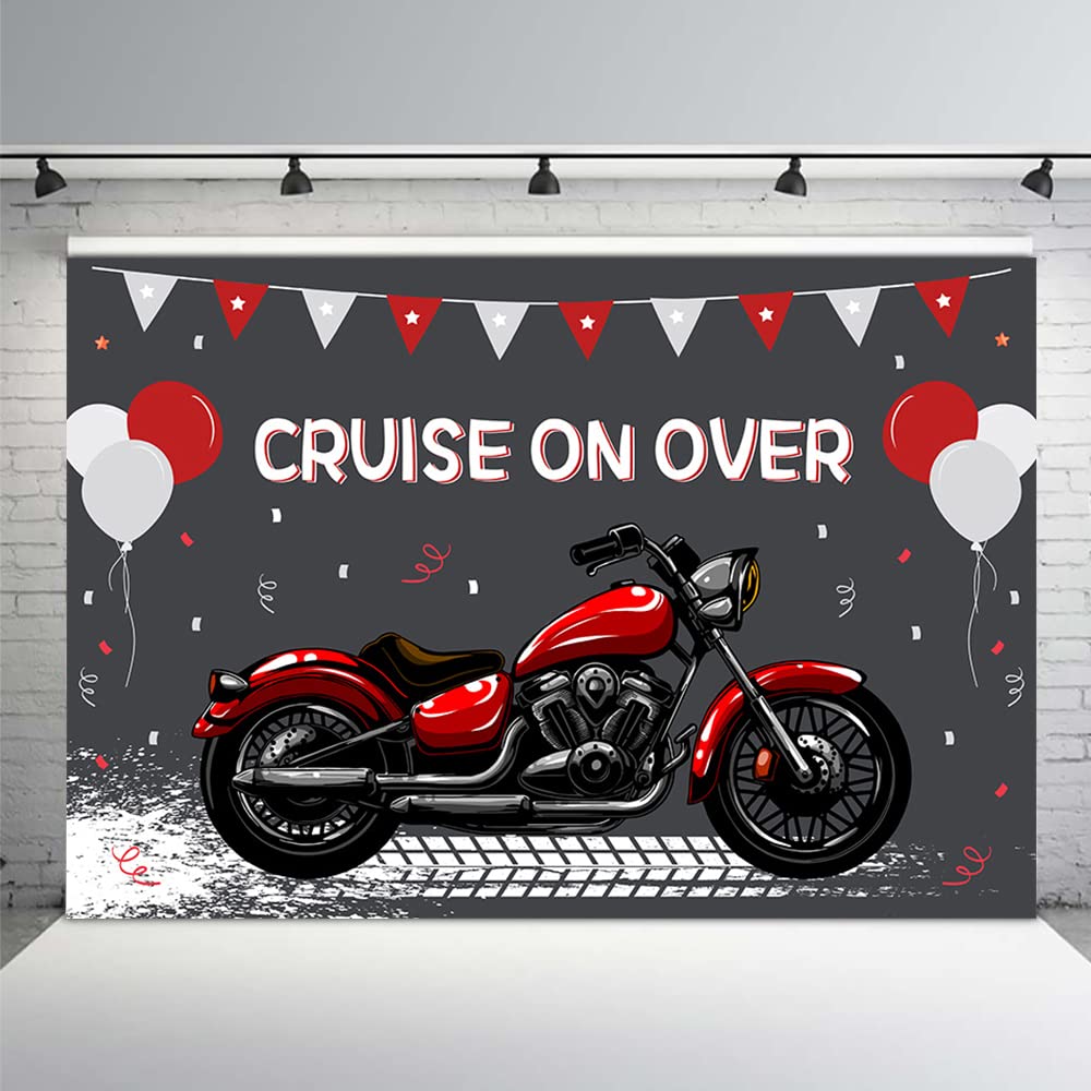 MEHOFOND Motorcycle Birthday Backdrop for Boy Motorcross Cool Race Red and White Balloons Decorations Extreme Sports Photography Background Boys Dirt