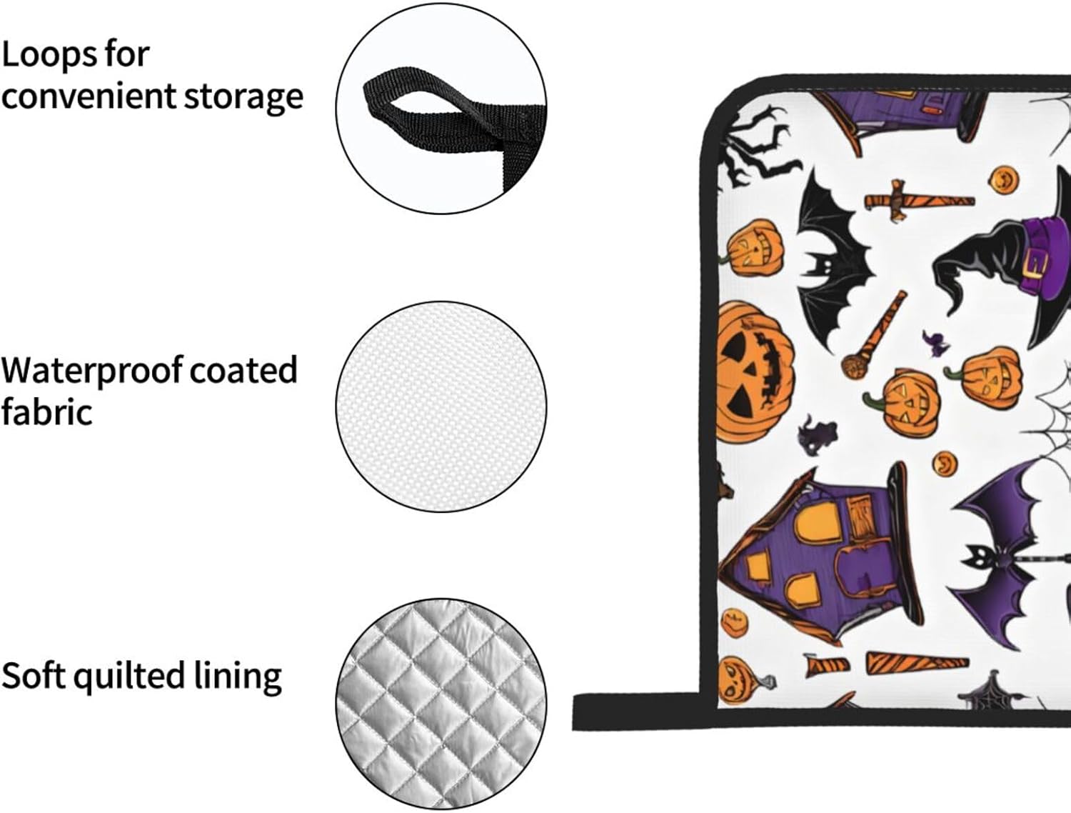 (Magic Witch Witchcraft Bohemian Drawing) Baking 4-Piece Set: 2 Oven Mitts and 2 Pot Holders Heat Resistant Waterproof Hanging Loop for Kitchen Oven Grill Housewarming Gifts