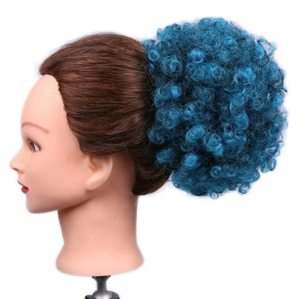 QRSTUVXZY Black Women Drawstring Ponytail Short Afro Puff Synthetic Hair Bun Chignon Hairpiece For Kinky Curly Updo Clip Hair Extensions(Bule)