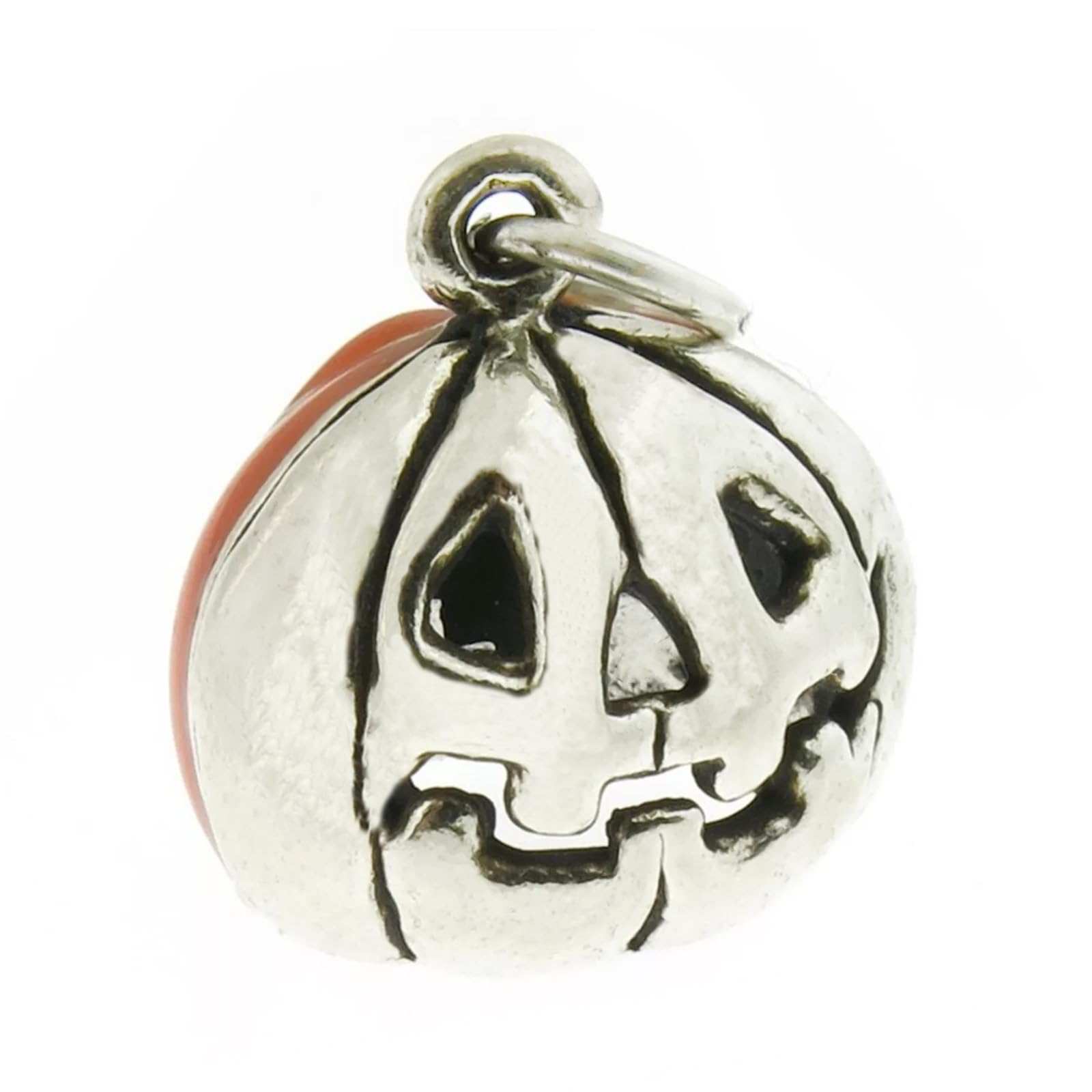 Halloween Jack-O-Lantern Pumpkin with Orange Enamel Back 3D 925 Sterling Silver Bracelet Charm Pendant Jewelry Making Supply