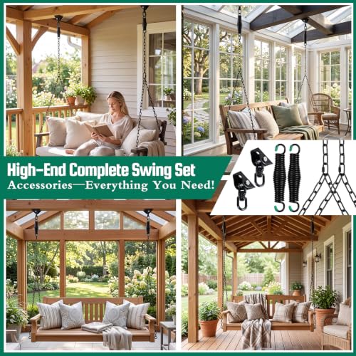 Image of Hicarer Porch Swing Hanging Kit with Springs 8ft Y-Chains Swivel,Black