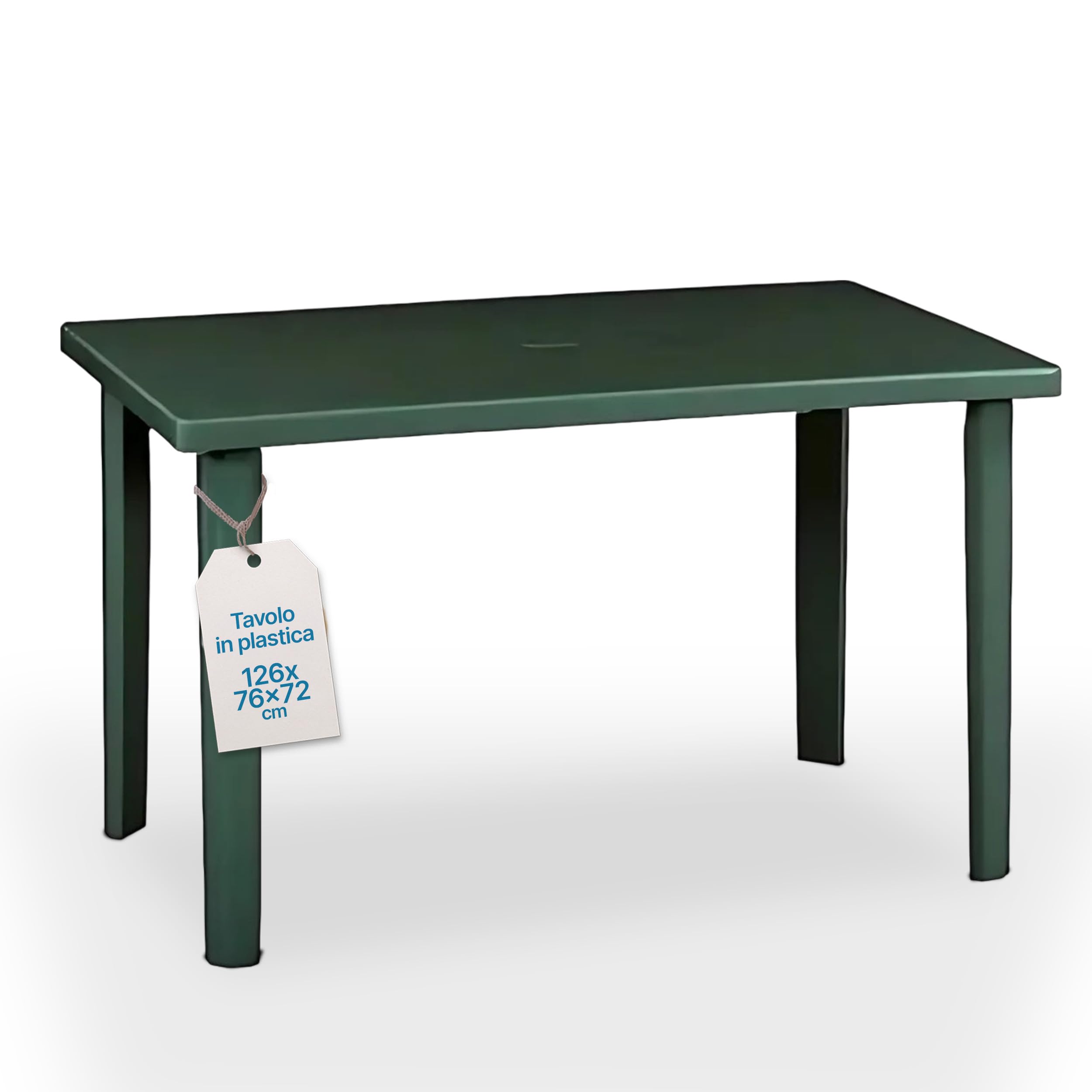 Tomaino - Tavolo Da Giardino In Plastica Rettangolare - Tavolo Plastica Esterno con Gambe Smontabili e Foro per Ombrellone - Tavolino da Esterno Verde