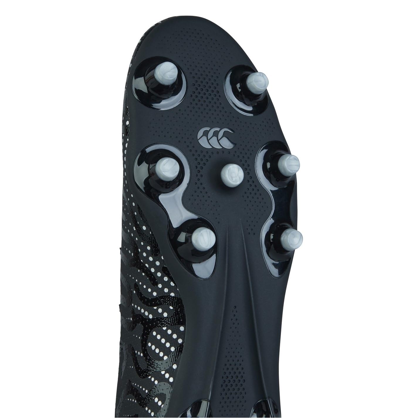 Canterbury Speed Infinite Pro Firm Ground Rugby Boots | Lightweight Design | Breathable | Grip Texture, Botas Unisex Adulto, Negro/Metálico Plateado, 40.5 EU