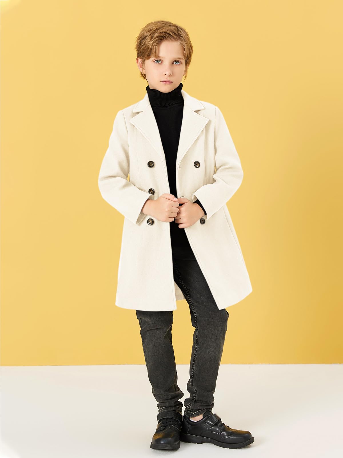 Haloumoning Cappotto invernale da bambino con tasche doppiopetto 5-14 anni