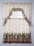 3pc Printed Rod Pocket Kitchen Curtain Tier Swag Valance Set - Wine / 3 Piece Set 24'