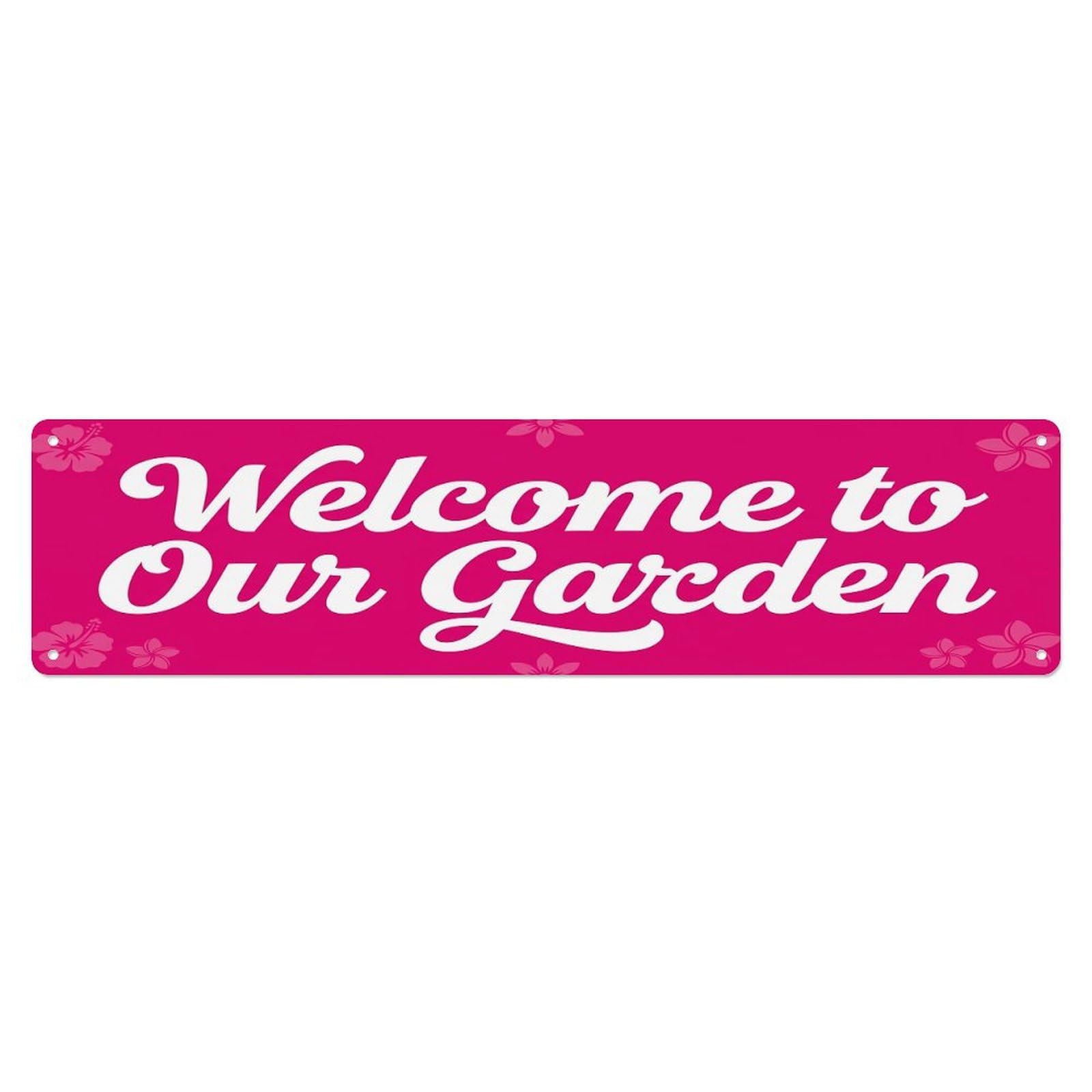 Vintage Welcome to Our Garden Fuchsia Metal Tin Sign