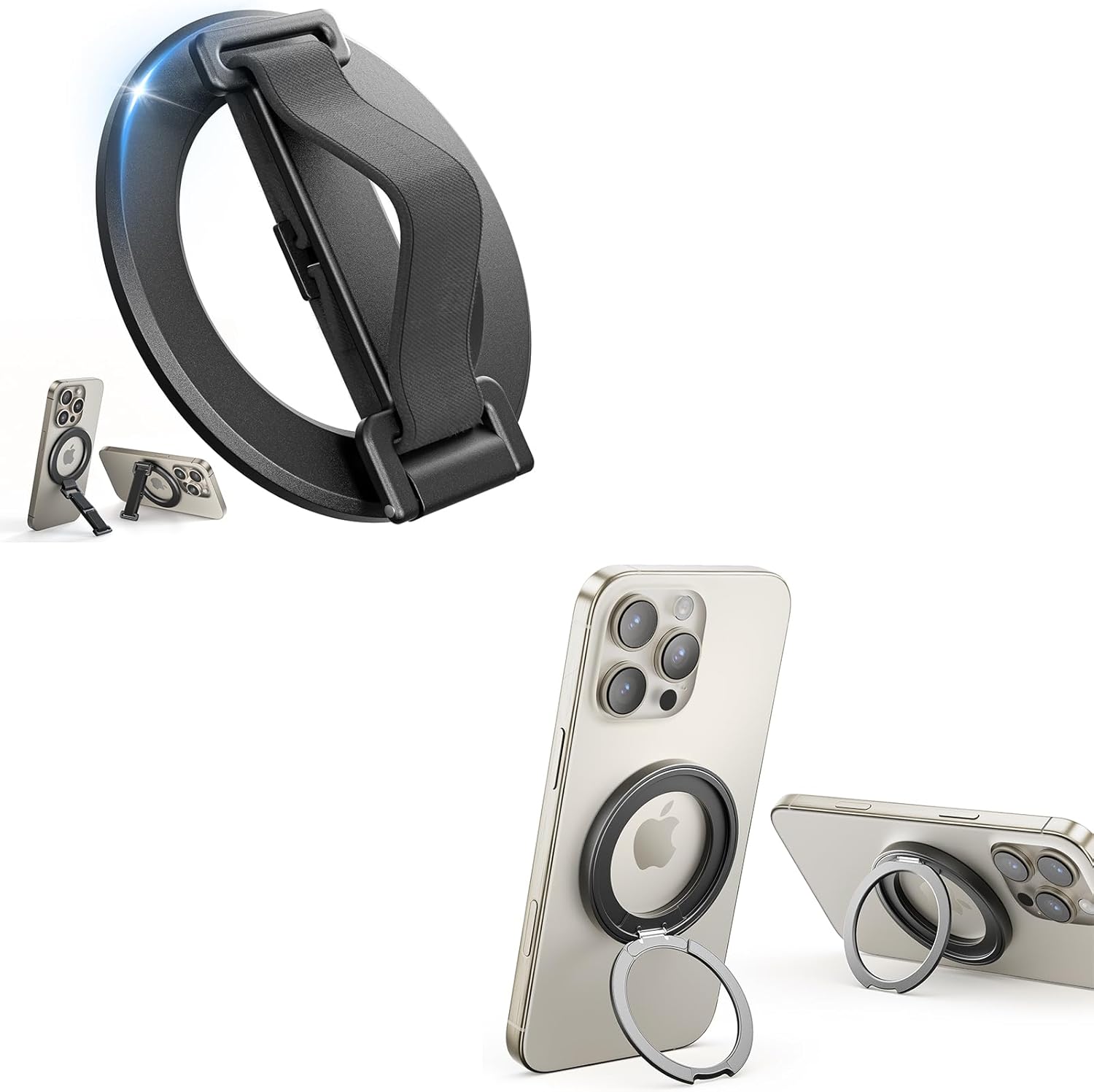 Bundle SUPERONE MagSafe Phone Grip with Finger Strap & Double Magnetic Ring Holder Grip