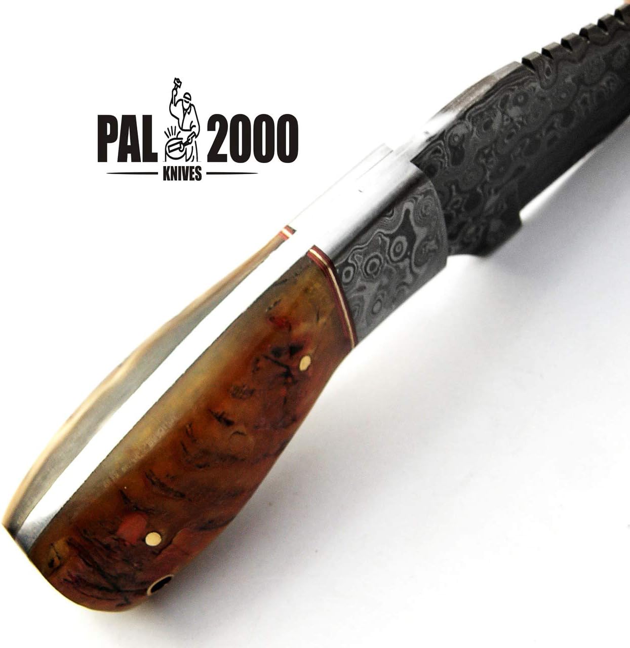 Custom Handmade Hunting Knife Bowie Knife Damascus Steel Survival Knife EDC 9'' Overall Ram Horn with Sheath 9396