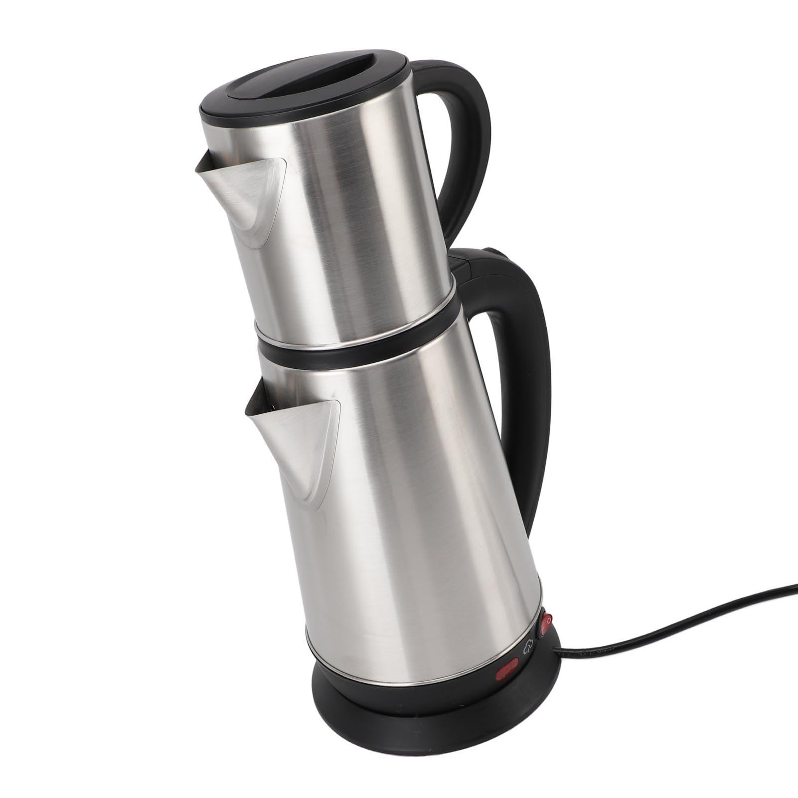 RiToEasysports Ensemble de Machines à thé Turc de 1L et 2L en Acier Inoxydable, Bouilloire électrique avec Chauffage et Infuseur dissimulé, Idéal pour la Maison (Prise UE 220V)