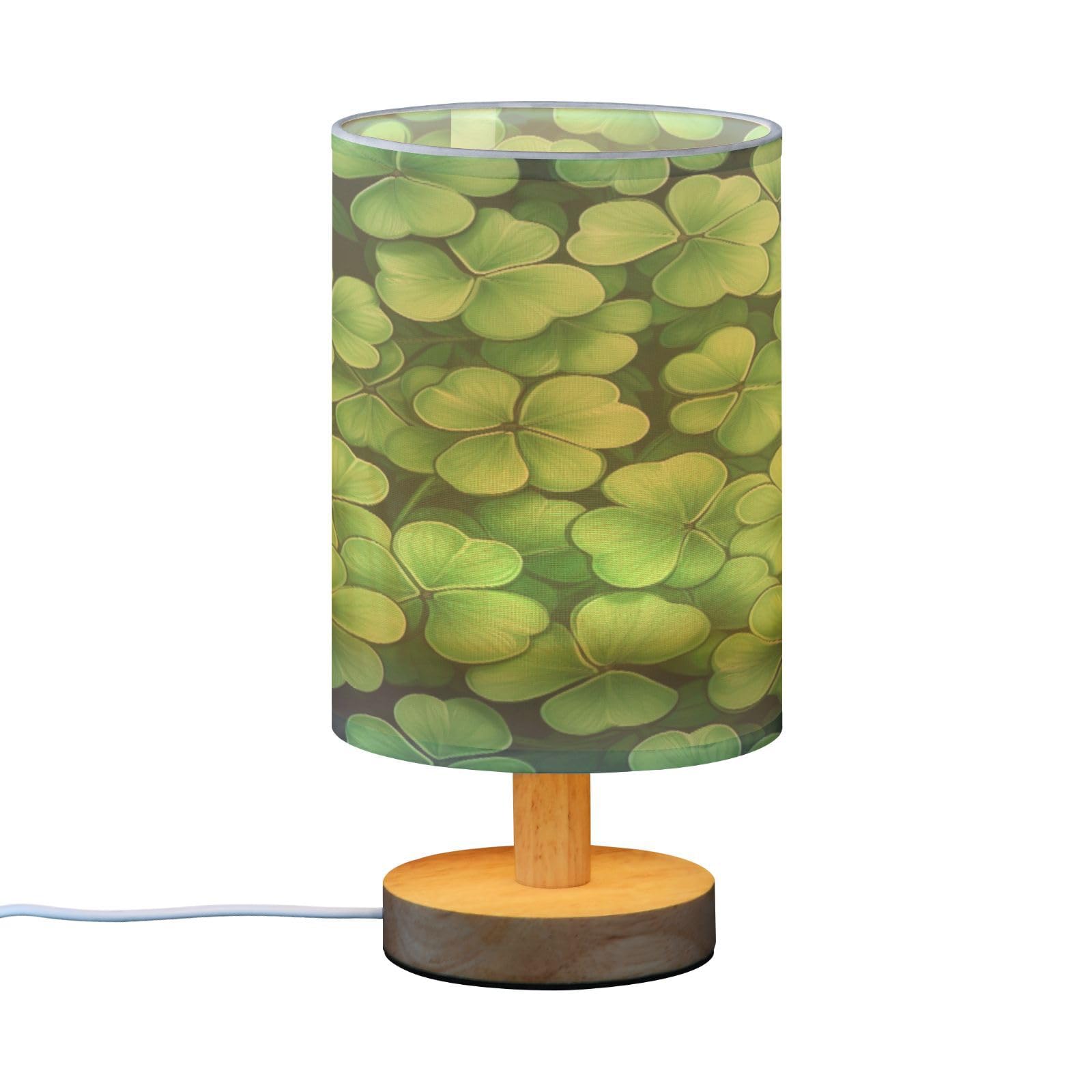 SDMKA St Patrick Bedside Table Lamp for Bedroom, Minimalist Nightstand Lamp with Round Fabric Shade for Living Room, Office, No Bulb Required