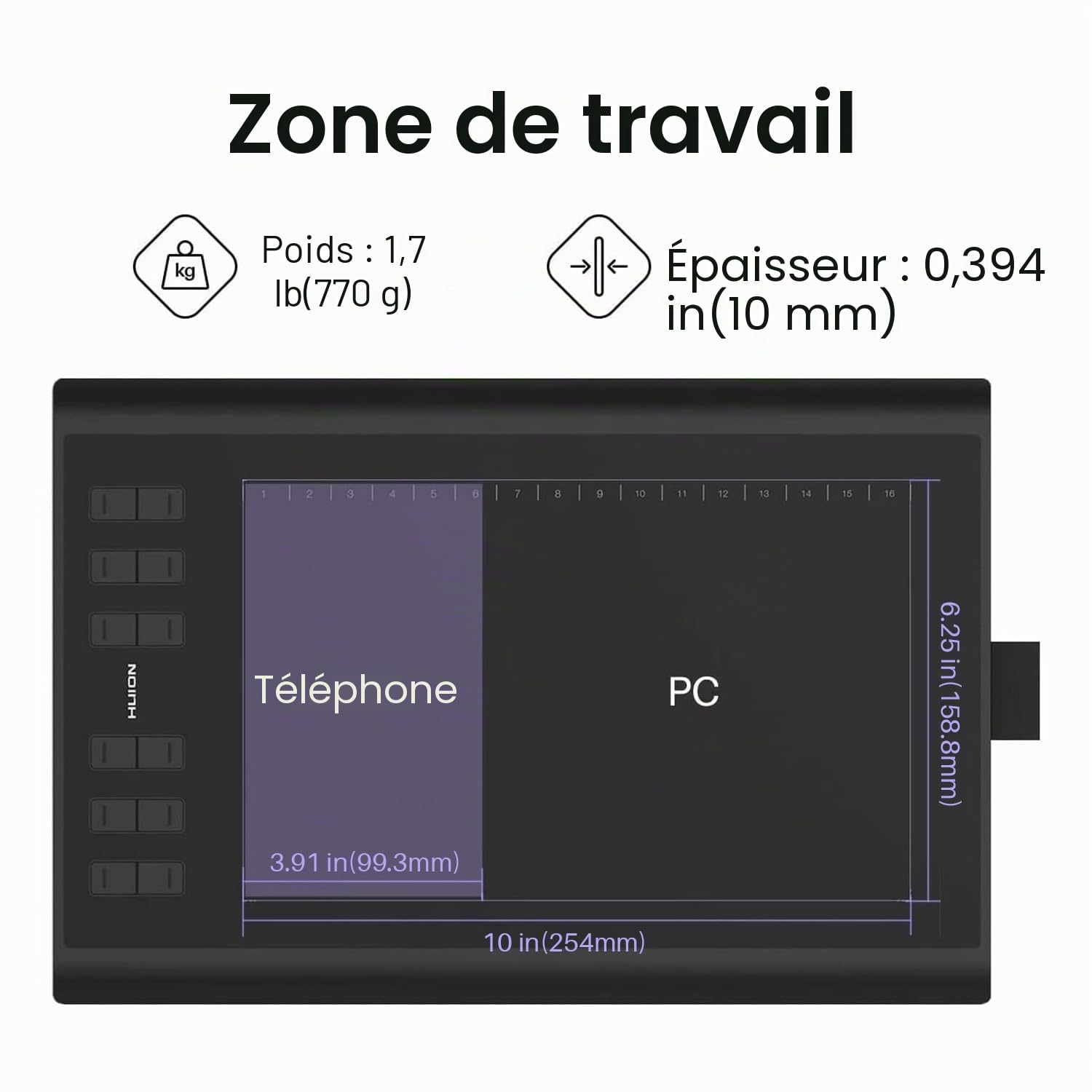 Tablette graphique Huion 1060 PLUS 8192 niveaux de pression 5080 LPI