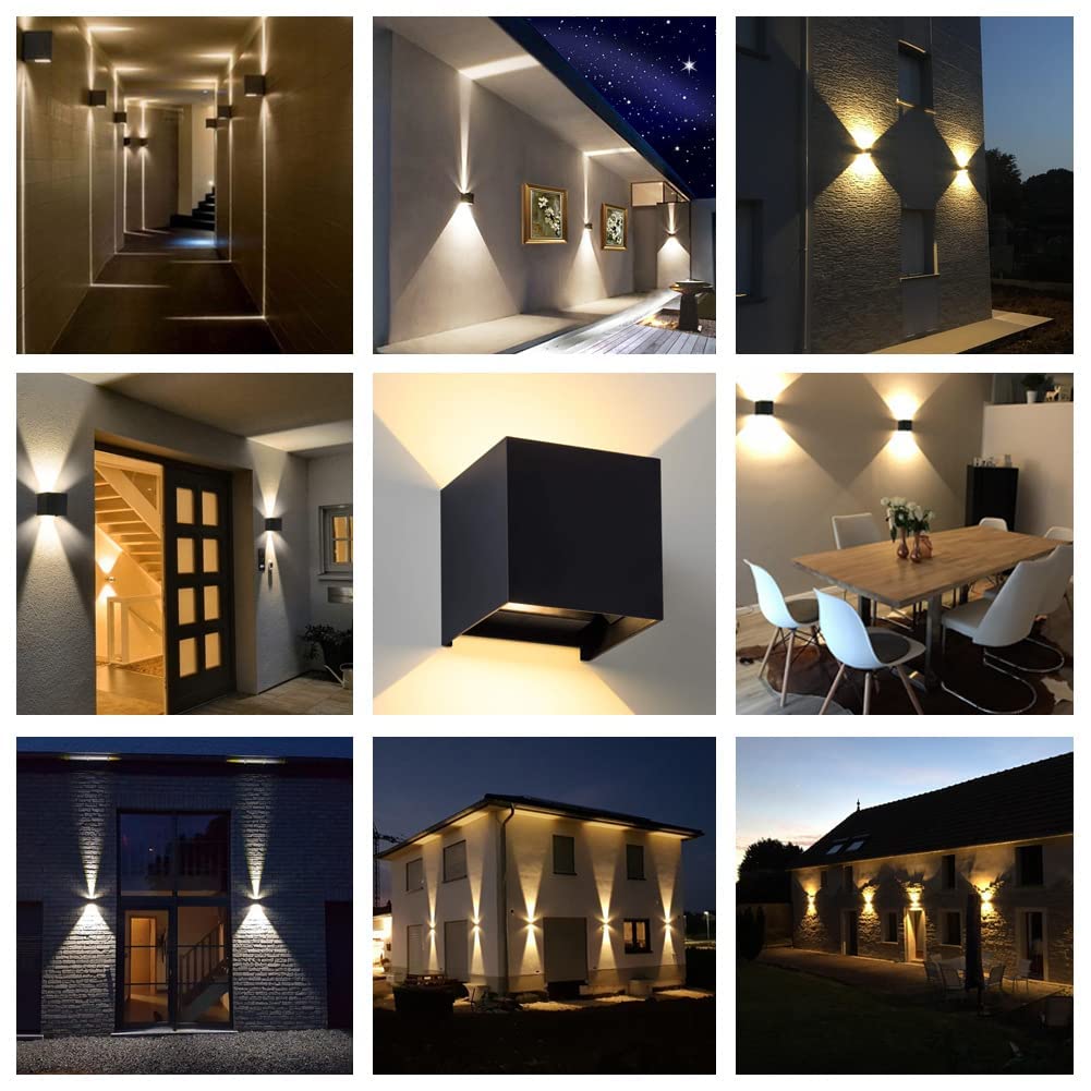 CANMEIJIA Aplique pared Exterior, 12W Impermeable IP65 Lampara de pared Interior Exterior Luz Cálida 3000K 1000 lm Ángulo ajustable Lámpara Pared Negro para Porche Salón Dormitorio